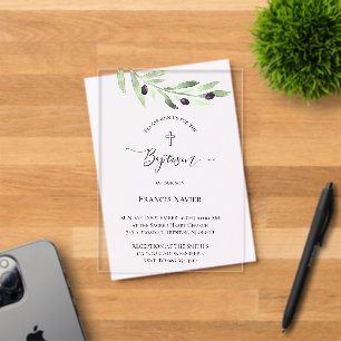 Invitaciones Acrílicas rama de olivo Bautizo