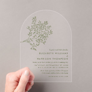 Invitaciones Acrílicas Rama de olivo, boda rústica y minimalista