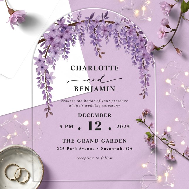 Invitaciones Acrílicas Rama de Wisteria Arqueada Boda de Jardín Floral (Subido por el creador)