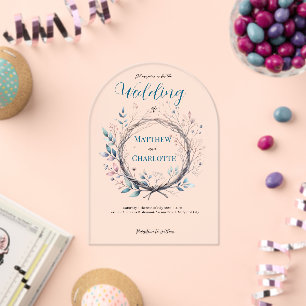 Invitaciones Acrílicas Rama floral suave Wreath Pastel marco floral