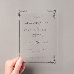 Invitaciones Acrílicas Ramas Elegantes de Hojas Negras