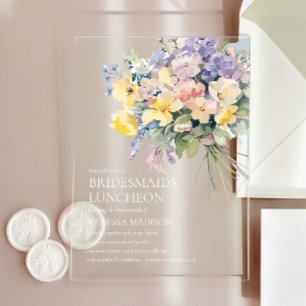Invitaciones Acrílicas Ramo de florecimiento pastel para almuerzo de dama