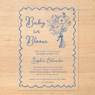 Invitaciones Acrílicas Ramo De Flores Dibujadas A Mano Caprichosas Bebé E