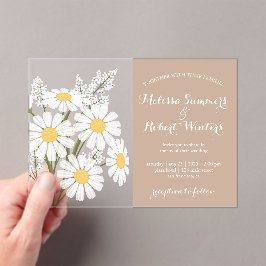 Invitaciones Acrílicas Ramo de Margaritas Blancas Florales Elegantes Boda