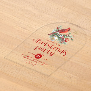 Invitaciones Acrílicas Ramo de Navidad de Cardenales Rojos Tipografía Ret