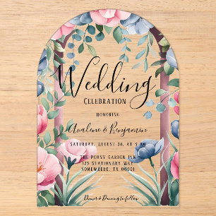 Invitaciones Acrílicas Ramo de peonía chic en boda en acuarela
