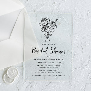 Invitaciones Acrílicas Ramo de Rosas Dibujadas a Mano Vintage para Desped