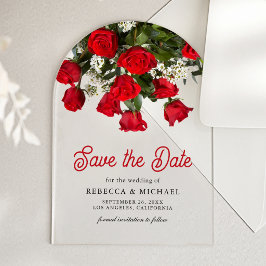 Invitaciones Acrílicas Ramo de rosas rojas románticas para boda Save the 
