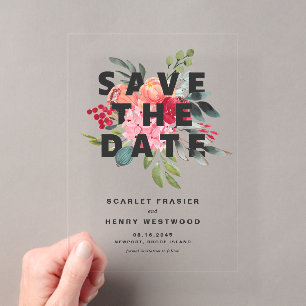 Invitaciones Acrílicas Ramo Floral Acuarela Save the Date moderno