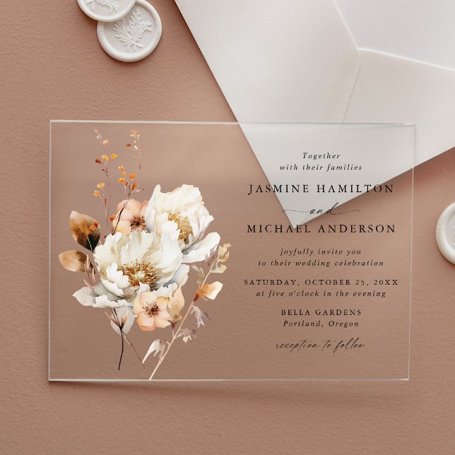 Invitaciones Acrílicas Ramo Floral Otoñal Rústico para Boda (Subido por el creador)