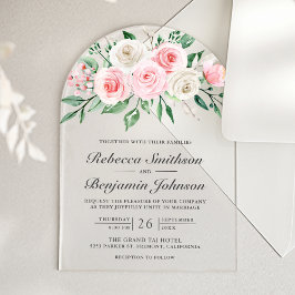 Invitaciones Acrílicas Ramo Floral Rosa Rosado Boda