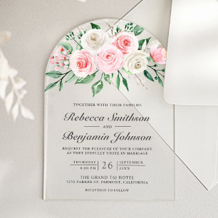 Invitaciones Acrílicas Ramo Floral Rosa Rosado Boda