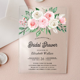 Invitaciones Acrílicas Ramo Floral Rosa Rosado para Despedida de Soltera