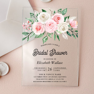 Invitaciones Acrílicas Ramo Floral Rosa Rosado para Despedida de Soltera