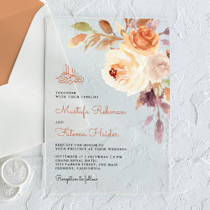 Invitaciones Acrílicas Ramo Floral Terroso Rústico Boda Islámica