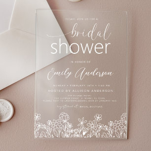 Invitaciones Acrílicas Ramo Silvestre Dibujado a Mano Bridal Shower Elega