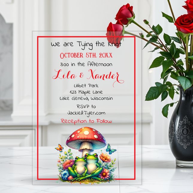 Invitaciones Acrílicas Ranas bajo un hongo y Boda de flores. (Subido por el creador)