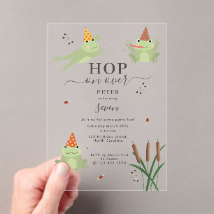 Invitaciones Acrílicas Ranas Lindas en Estanque de Lirios Saltan Hacia la