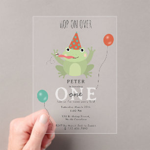 Invitaciones Acrílicas Ranas Lindas en Estanque de Lirios Saltan Sobre Cu