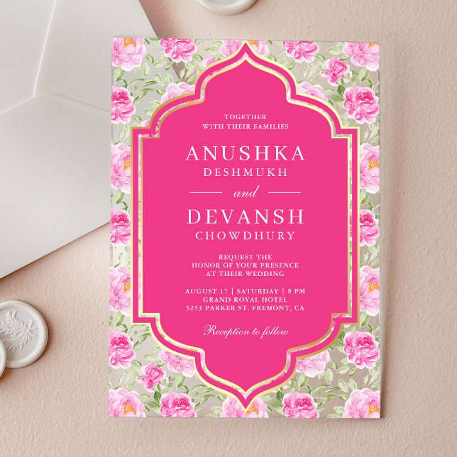 Invitaciones Acrílicas Rani Pink Floral Pattern Indian Wedding (Subido por el creador)