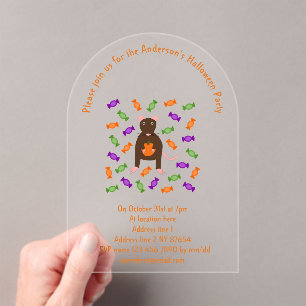 Invitaciones Acrílicas Rata de Halloween y Personalizado de calabaza