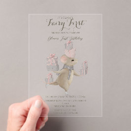 Invitaciones Acrílicas Ratón lindo con regalos 1 cumpleaños