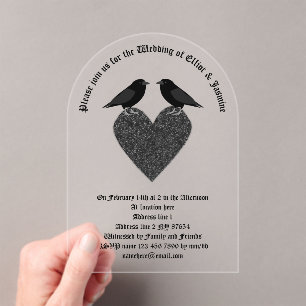 Invitaciones Acrílicas Ravens góticas y boda personalizada del corazón ne