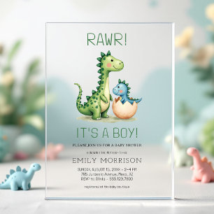 Invitaciones Acrílicas Rawr Es un Niño Cumpleaños de Dinosaurio Baño de N