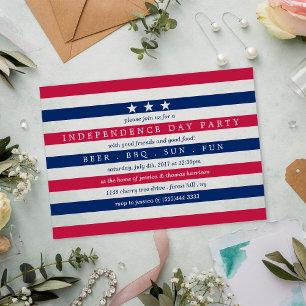 Invitaciones Acrílicas Rayas Rojas, Blancas y Azules Fiesta del 4 de Juli