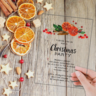 Invitaciones Acrílicas Rebanadas de naranja elegantes y Navidad de canela