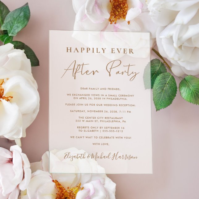 Invitaciones Acrílicas Recepción de Boda Chic Gold Script Helada (Celebrate your Happily Ever After in style with our elegant acrylic wedding reception invitations)