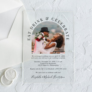 Invitaciones Acrílicas Recepción de Boda con Foto de Arco Moderno Chic