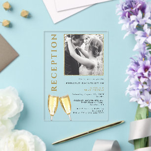 Invitaciones Acrílicas Recepción de Boda de Champán con Foto Elegante
