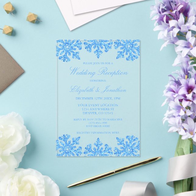 Invitaciones Acrílicas Recepción de Boda de Invierno con Copo de Nieve Az (Insitu (Boda))