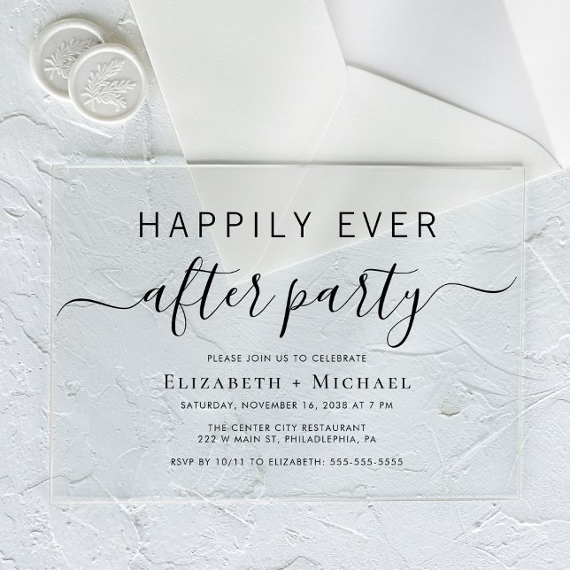 Invitaciones Acrílicas Recepción de boda de moda después del Fiesta (Celebrate your Happily Ever After in style with our elegant acrylic wedding reception invitations)
