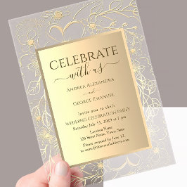 Invitaciones Acrílicas Recepción de Boda Floral Dorada Elegante