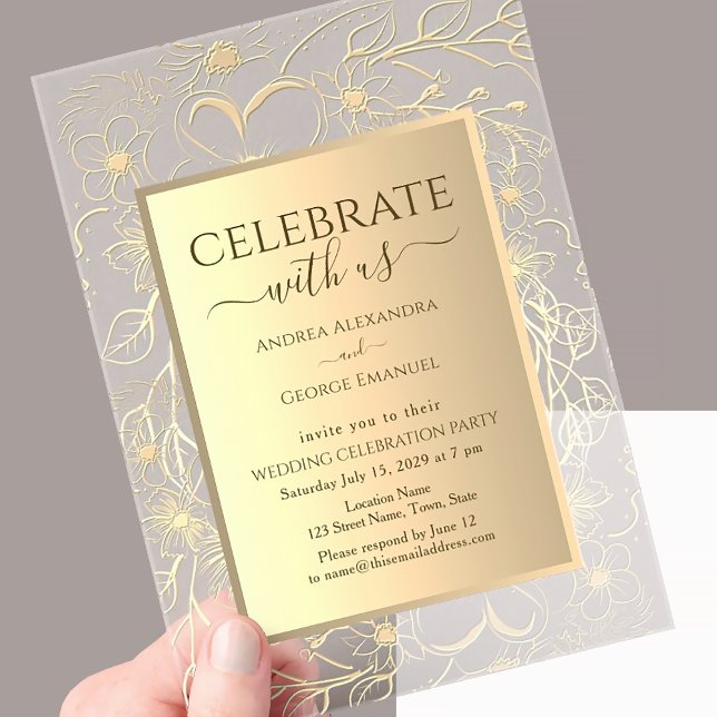 Invitaciones Acrílicas Recepción de Boda Floral Dorado Elegante (Subido por el creador)