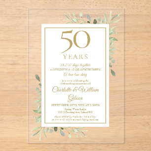 Invitaciones Acrílicas Recuerdos del 50º Aniversario de Boda con Verdor