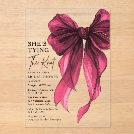 Invitaciones Acrílicas Red Bow She's Tying The Knot Bridal Shower