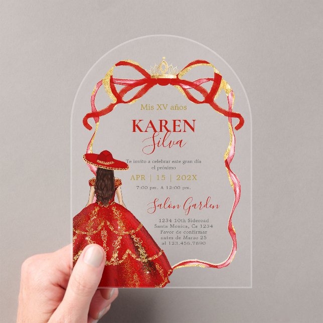 Invitaciones Acrílicas Red Charro Quinceanera Acrylic Invitation (Insitu (portátil))
