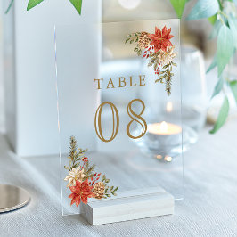 Invitaciones Acrílicas Red Christmas Floral Wedding Acrylic Table Number