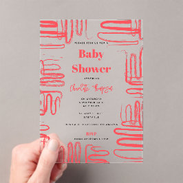 Invitaciones Acrílicas Red Curve Wavy Squiggle Abstract Baby Shower