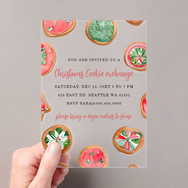 Invitaciones Acrílicas Red Green Festive Cookie Exchange Christmas Party (Insitu (portátil))