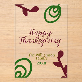 Invitaciones Acrílicas Red green happy Thanksgiving floral leaf fall