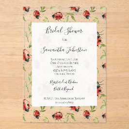 Invitaciones Acrílicas Red Green Leaves Ladybugs Bridal Shower