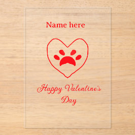 Invitaciones Acrílicas Red heart dog cat paw happy Valentine's day name 