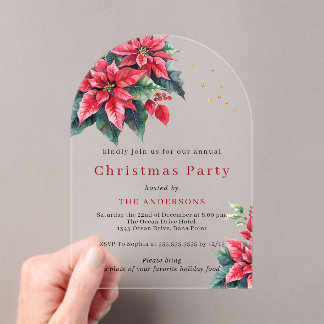 Invitaciones Acrílicas  Red Poinsettia flower Christmas party