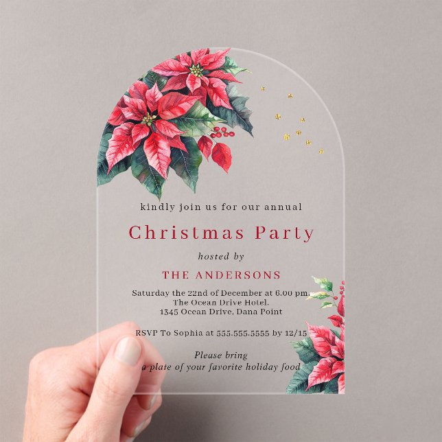 Invitaciones Acrílicas  Red Poinsettia flower Christmas party (Insitu (portátil))