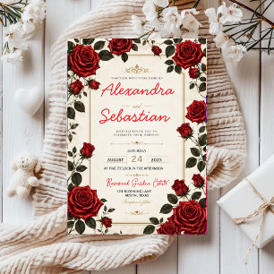 Invitaciones Acrílicas Red Rose Romantic Floral Elegant Rose Garden