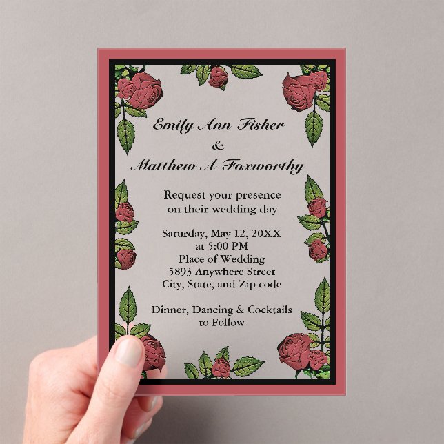Invitaciones Acrílicas Red Roses Frame Image with Light Red Cloud Wedding (Insitu (portátil))